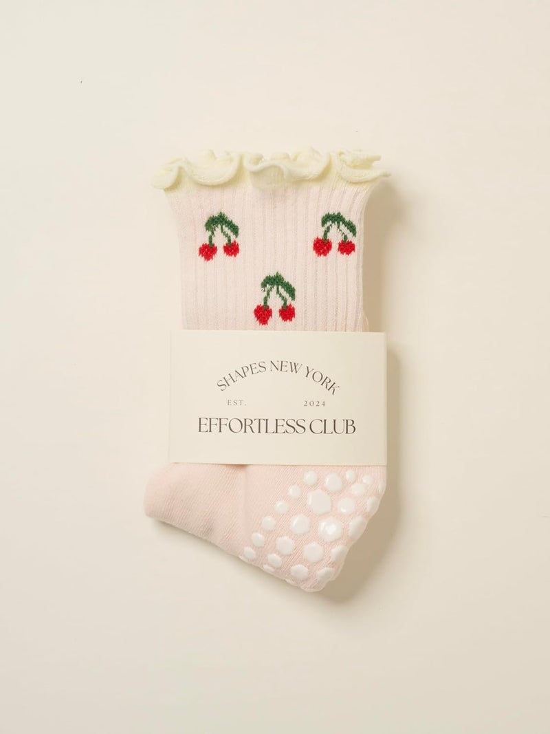 Shapes Studio Crew Half Calf Grip Socks, Cutest Fruits Pilates Socks, Ruffle socks, Non-Slip, Barre Yoga Fitness - Image 3